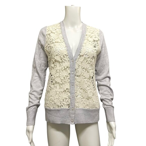 Ann Taylor Loft Soft Heathered Gray Lace Front Feminine Cardigan Size S - Picture 1 of 6